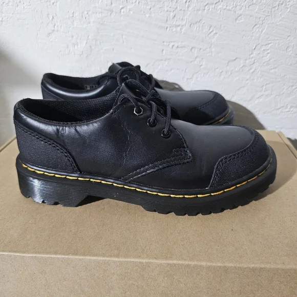 Dr. Martens Junior 1461 Overlay Leather Shoes In Black - Picture 2 of 11